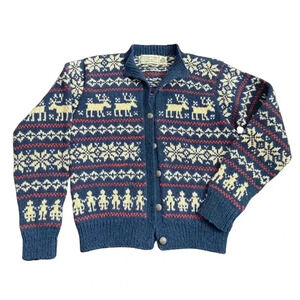 Vintage Handknit Norwegian Wool Cardigan - Husfliden Bergen Fair Isle - Small